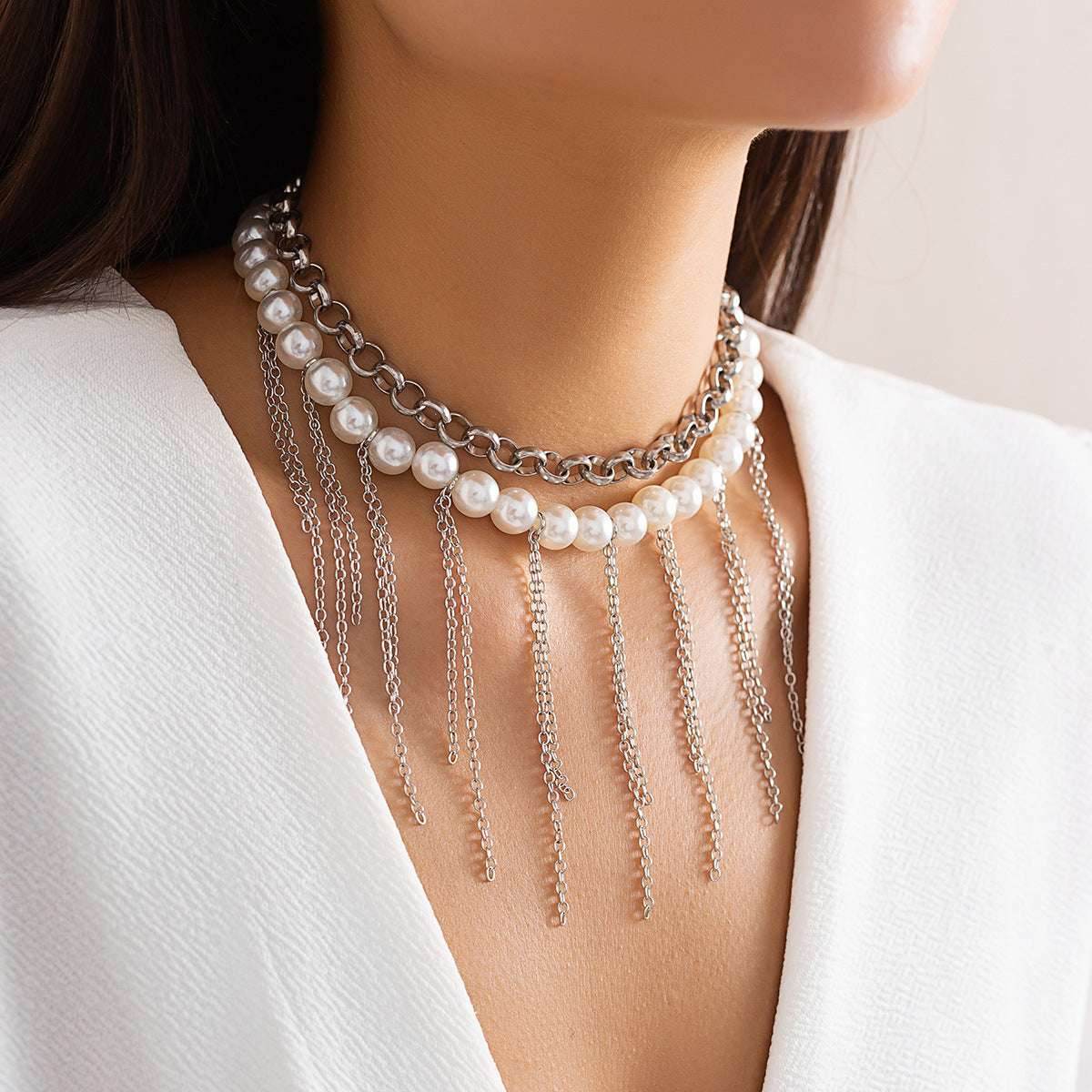 White K Specifications Pearl Tassel Fun Design Double-layer Retro Necklace Women's Accessories 67ef142a-2ca4-461e-8056-fb9a485f5dab-_10 Print Material