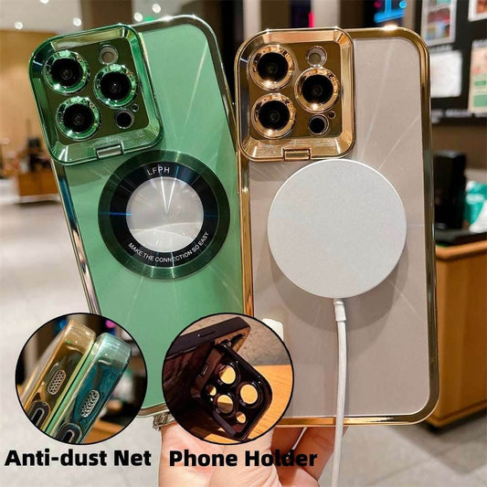 Electroplated Phone Case Luxury Plating CD Pattern Magsafe Bracket Case For 12 13 14 Pro Max Invisible Camera Stand Holder Lens Holder Magnetic Suction 6b1f9414-27fa-4e09-8166-a70ee840acf3-_2 Print Material