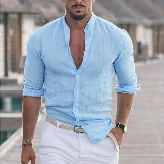 Men's Solid Color Casual Long Sleeve Shirt 702c0eff-f72f-41f5-b37f-f07810264f7e Print Material