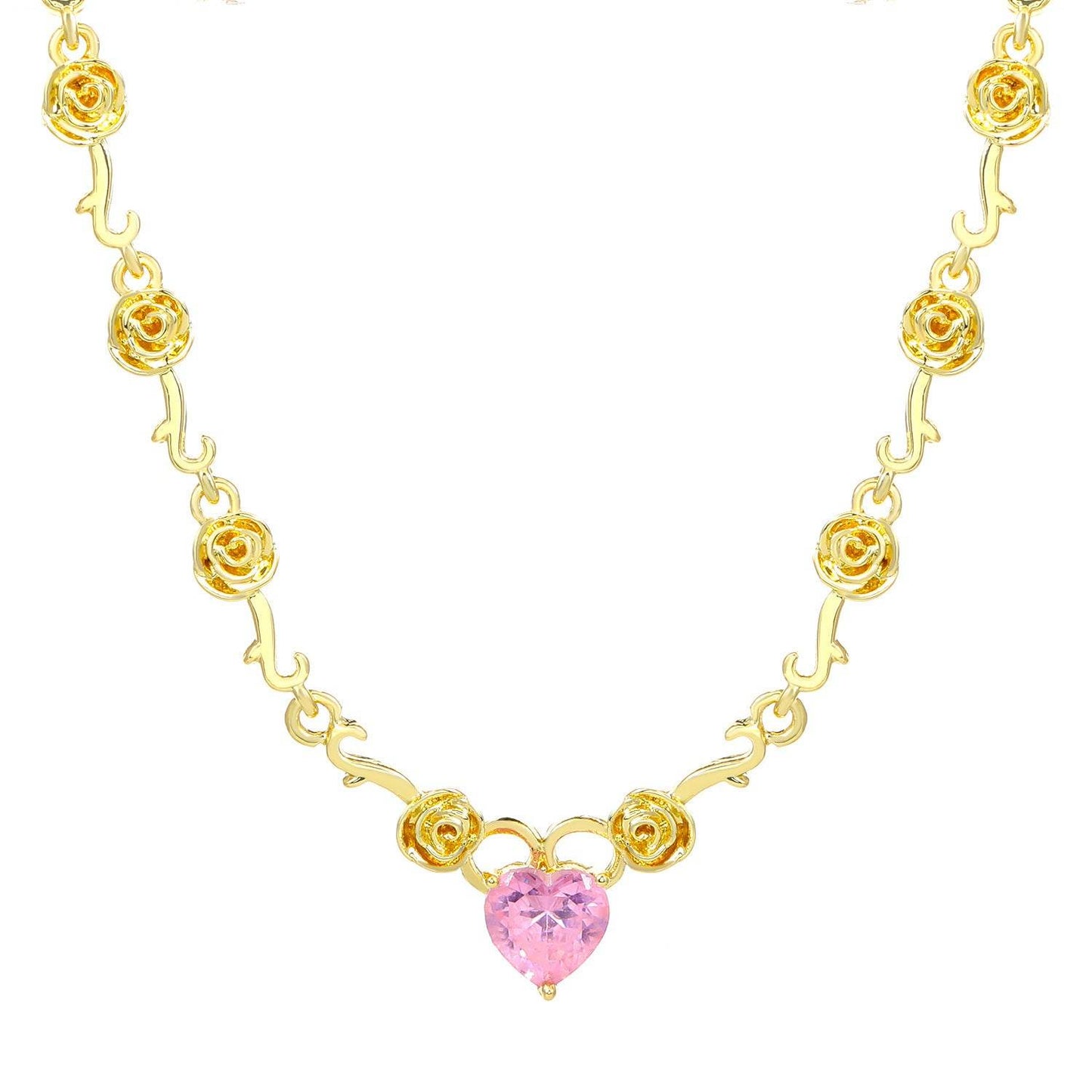 Rhinestone Love Rose Chain Necklace For Women 767586f6-041f-47cb-879f-173047a04c12 Print Material