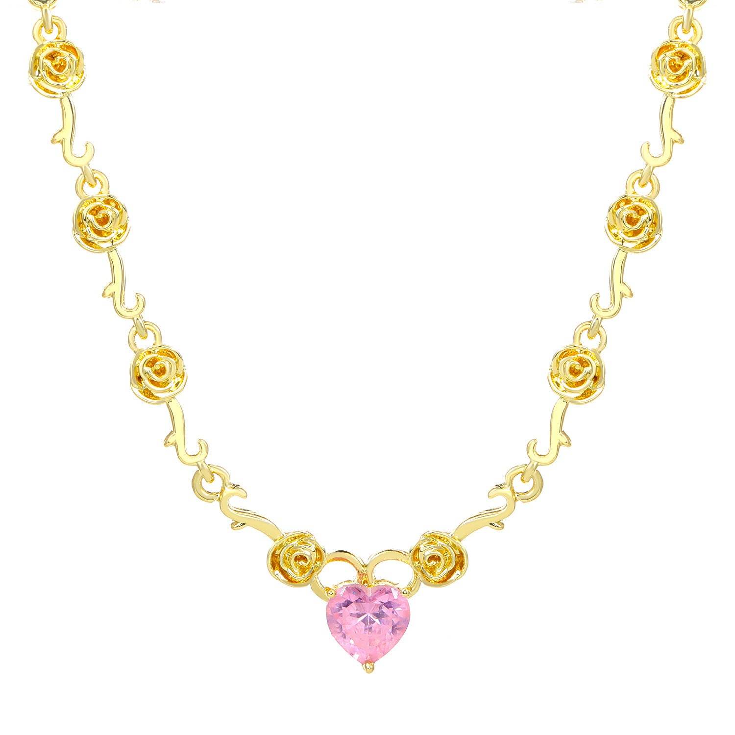 Rhinestone Love Rose Chain Necklace For Women 767586f6-041f-47cb-879f-173047a04c12 Print Material