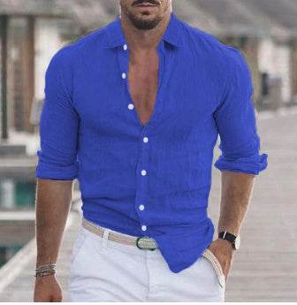 Royal Men's Solid Color Casual Long Sleeve Shirt 7bdd6939-ce52-4e2e-8fc5-ec368fd60928 Print Material