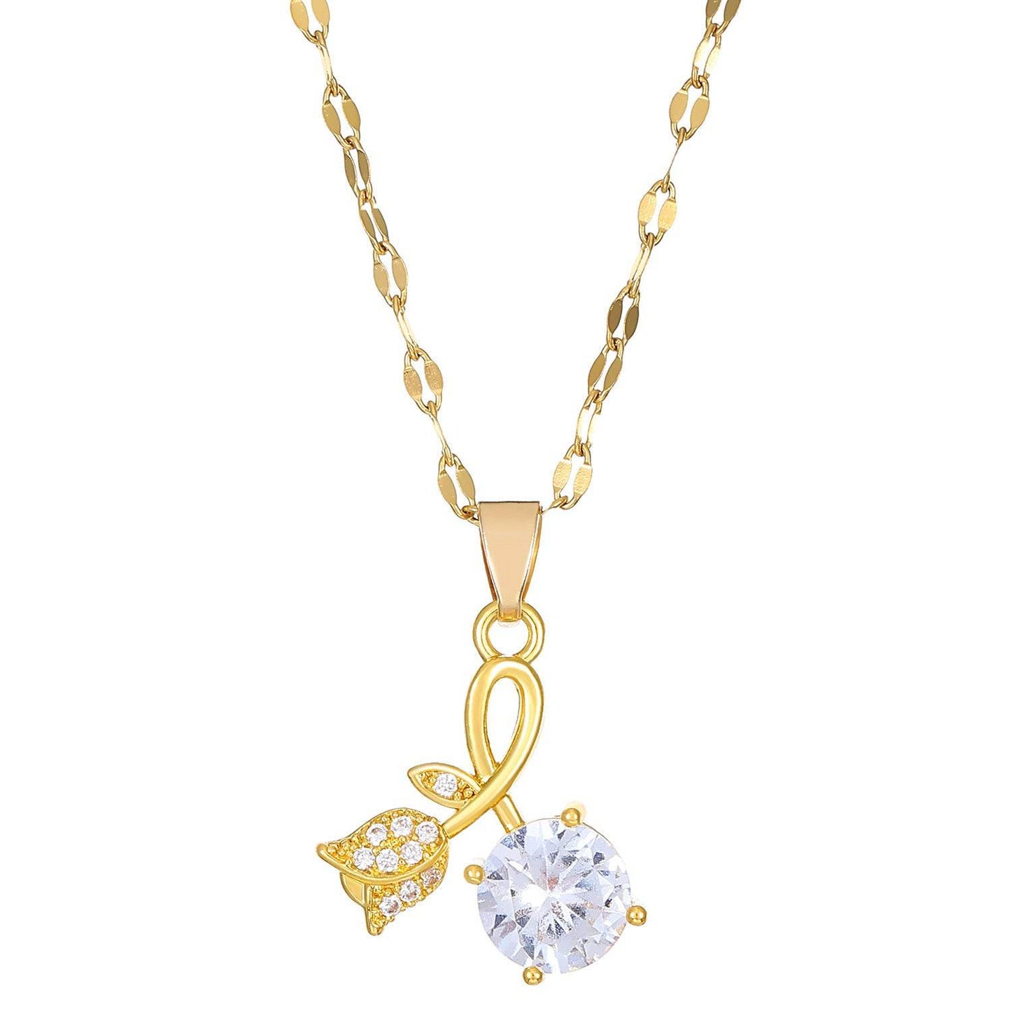 10 Imitation Gold K170 Rhinestone Love Rose Chain Necklace For Women 7f69ee66-2411-43d8-89a9-011c0e4a3564 Print Material
