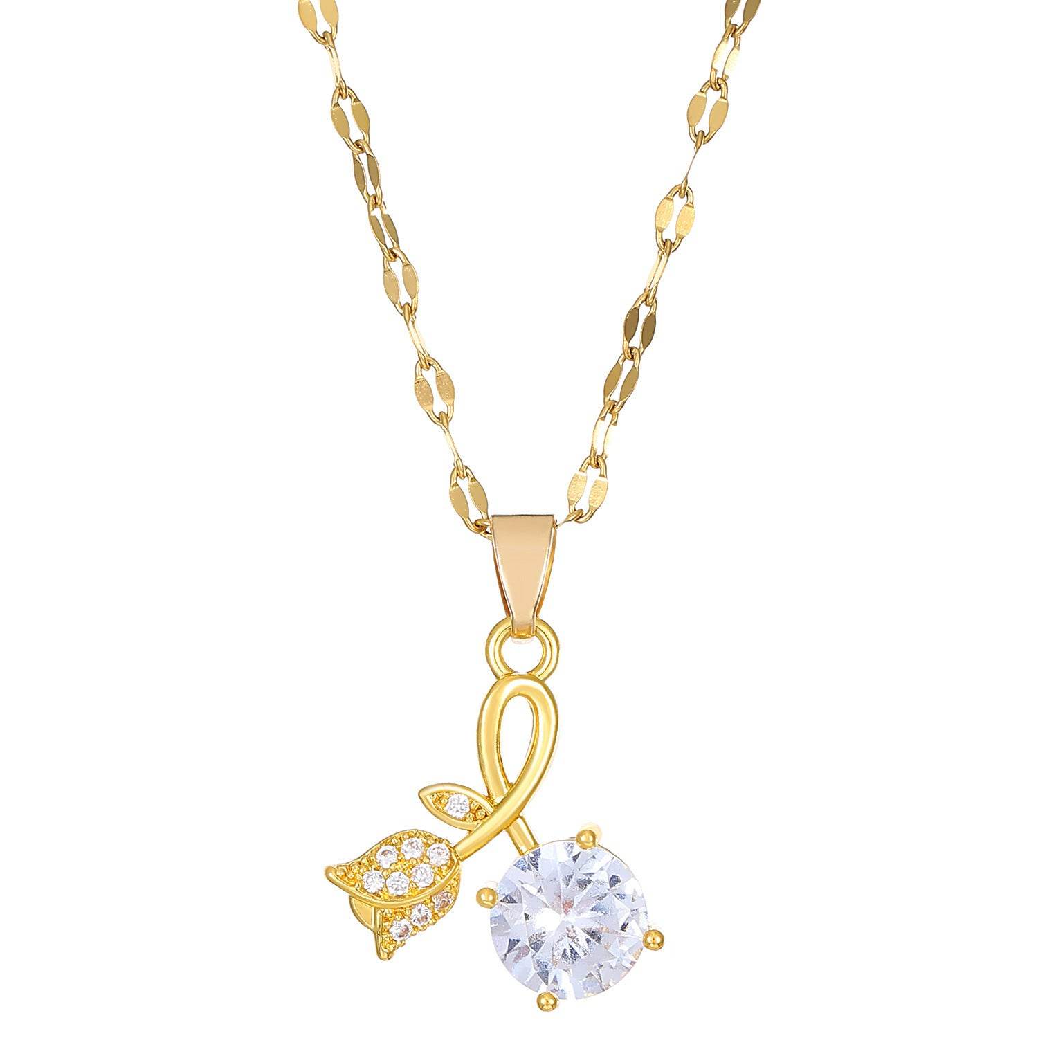 10 Imitation Gold K170 Rhinestone Love Rose Chain Necklace For Women 7f69ee66-2411-43d8-89a9-011c0e4a3564 Print Material