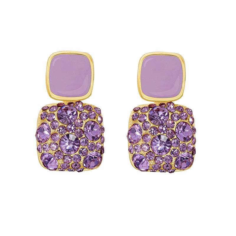 Rhinestone Cube Earrings Ins Fashion Temperament Geometric Earrings 8141970761 Accessories
