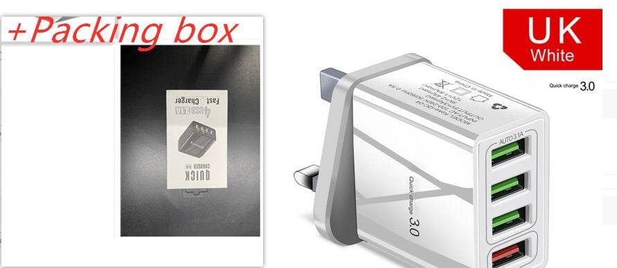 White Box packaging UK Illuminated 4USB Mobile Phone Charger 3A Charging Head 83654010-466f-4c35-94e0-95e32060c9bf Print Material