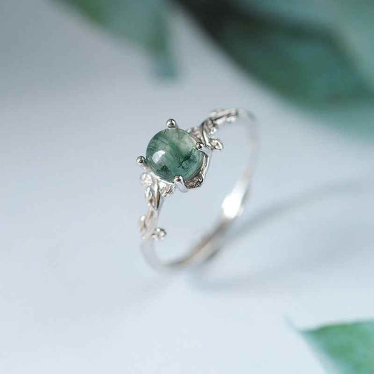 S925 Silver Green Moss Ring Water Plants Agate Stone Finger Ring 8853eff4-ce47-4642-b191-b25a9d141a52 Print Material