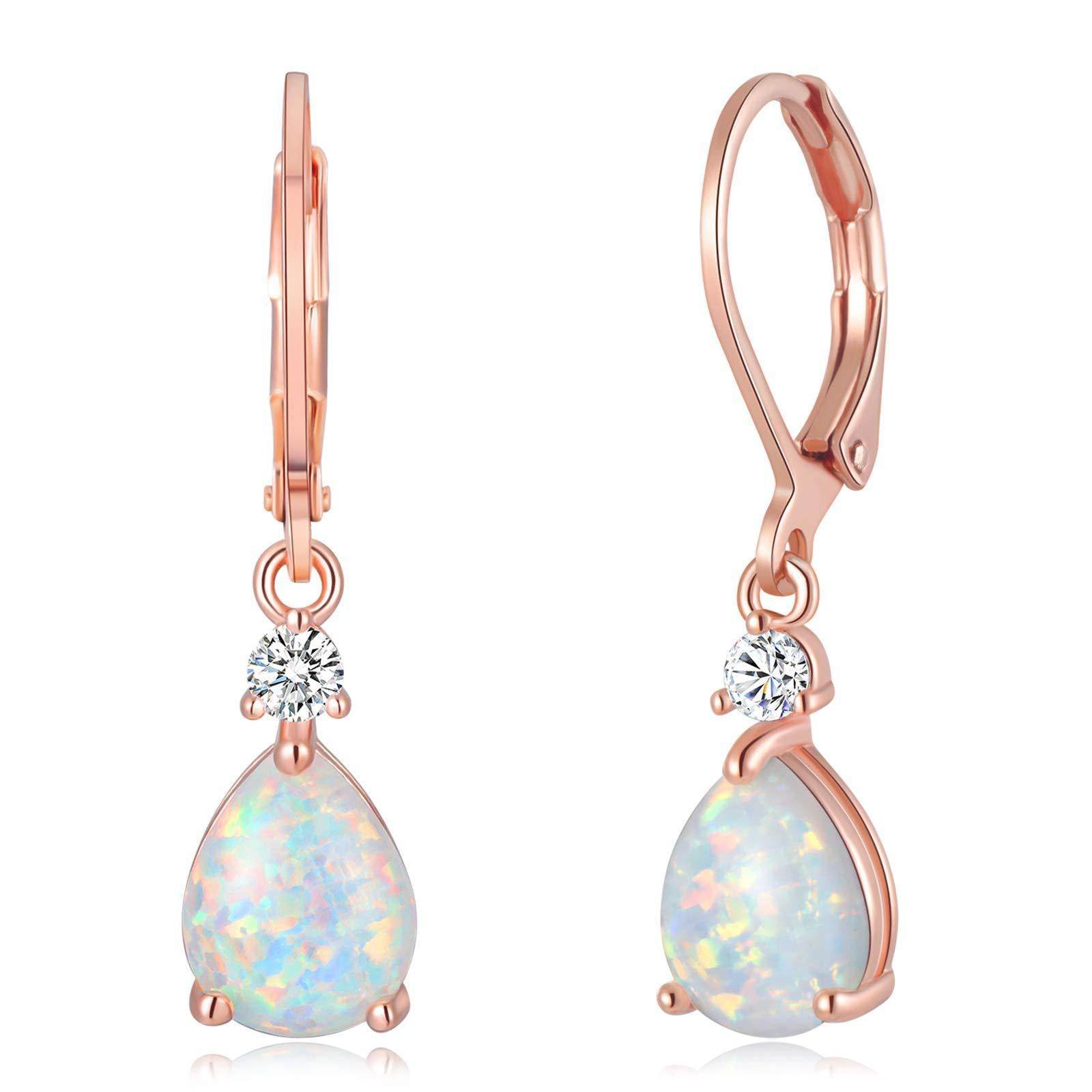 Rose Gold White Australia White Opal Drop Opal Earrings 8db18ff3-284f-4acb-a0fa-2a1f192c922e