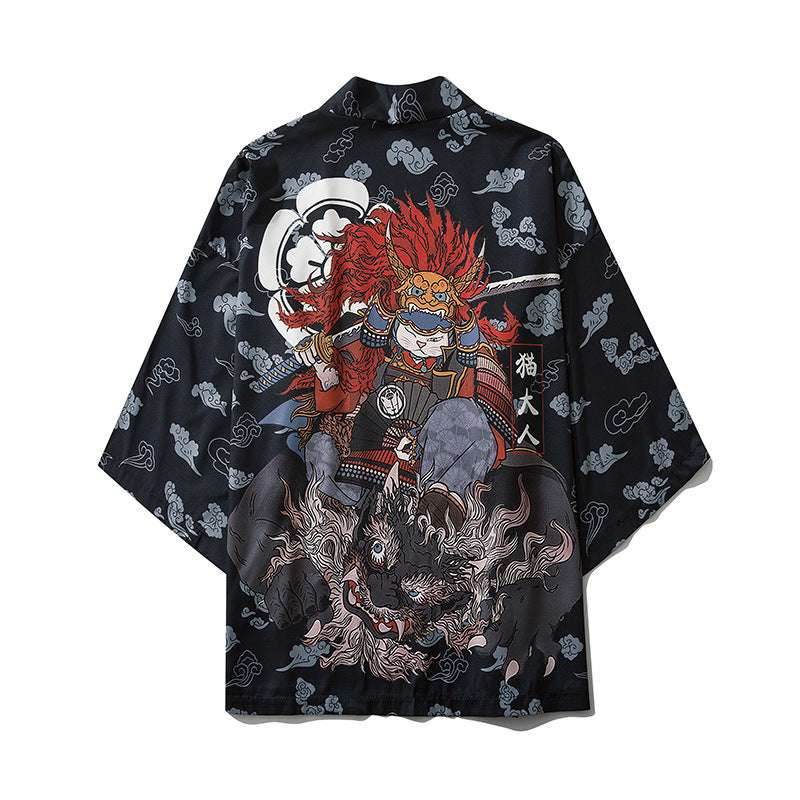 Black Printed Japanese Kimono Men's And Women's Cloak Jacket Road Robe Pajamas Cardigan 912e17da-ba89-4181-91e0-082ae9d2f246-_5