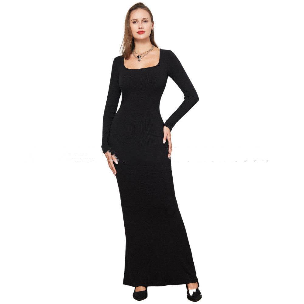 Black Two-in-one With Lining Double-layer Belly Contracting Hip Lifting Long Sleeve Narrow Dress 9292bc26-db58-4eb9-a933-d7a94c6cfe94 Print Material