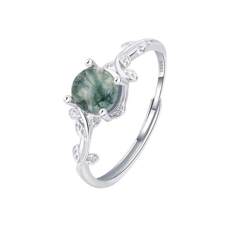 BD0471 Adjustable Opening S925 Silver Green Moss Ring Water Plants Agate Stone Finger Ring 96099f89-53bd-4cc4-aace-b75fbd5dff8c Print Material