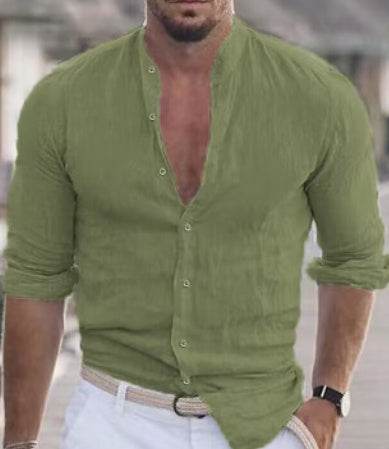 Green Men's Solid Color Casual Long Sleeve Shirt 96732f3b-cd78-4df8-8184-2cba8f2d40d1 Print Material