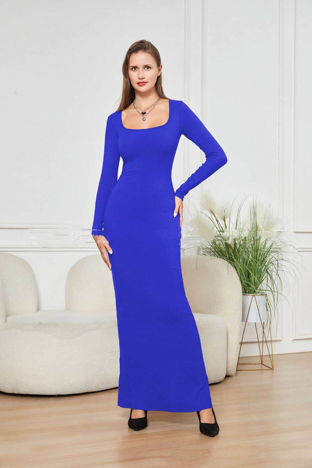 Blue Two-in-one With Lining Double-layer Belly Contracting Hip Lifting Long Sleeve Narrow Dress 9d54bd35-df9a-4f8f-852b-31c4e8329ab4-_4 Print Material