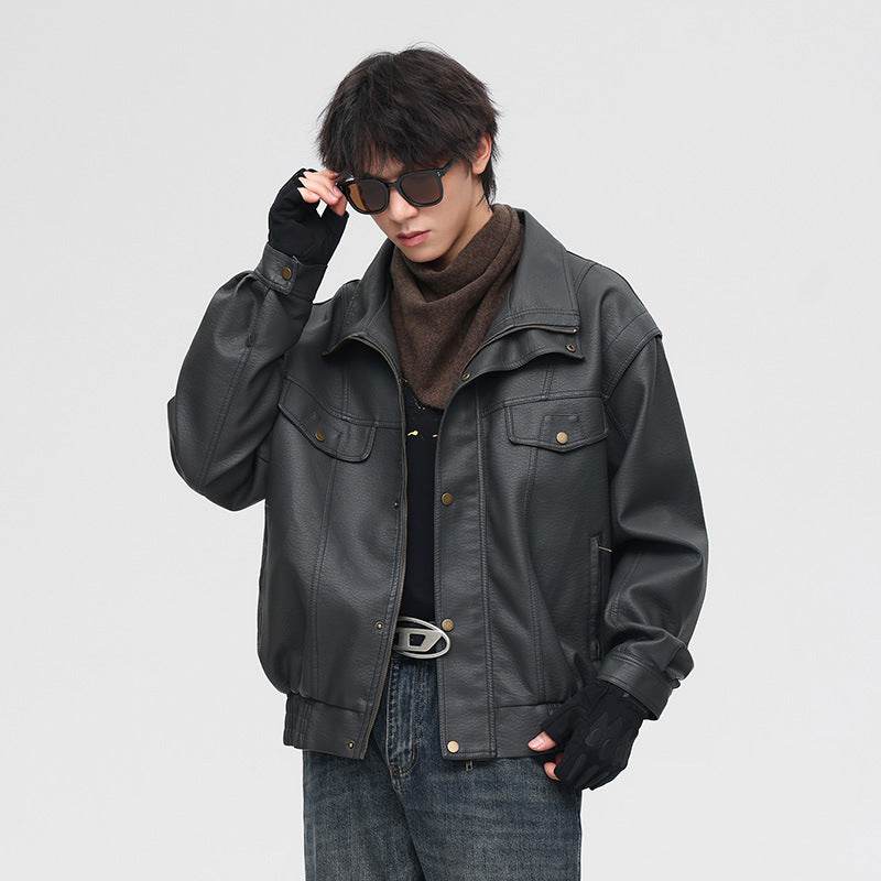 Soft Leather Men's Fashion Casual Polo Collar Jacket 👕✨ O1CN0150mpB31amsw8AdAhw__2216744203373-0-cib