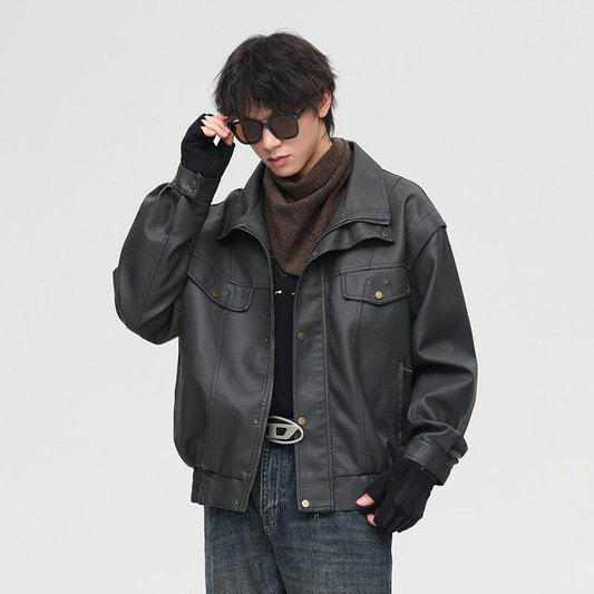 Soft Leather Men's Fashion Casual Polo Collar Jacket 👕✨ O1CN0150mpB31amsw8AdAhw__2216744203373-0-cib