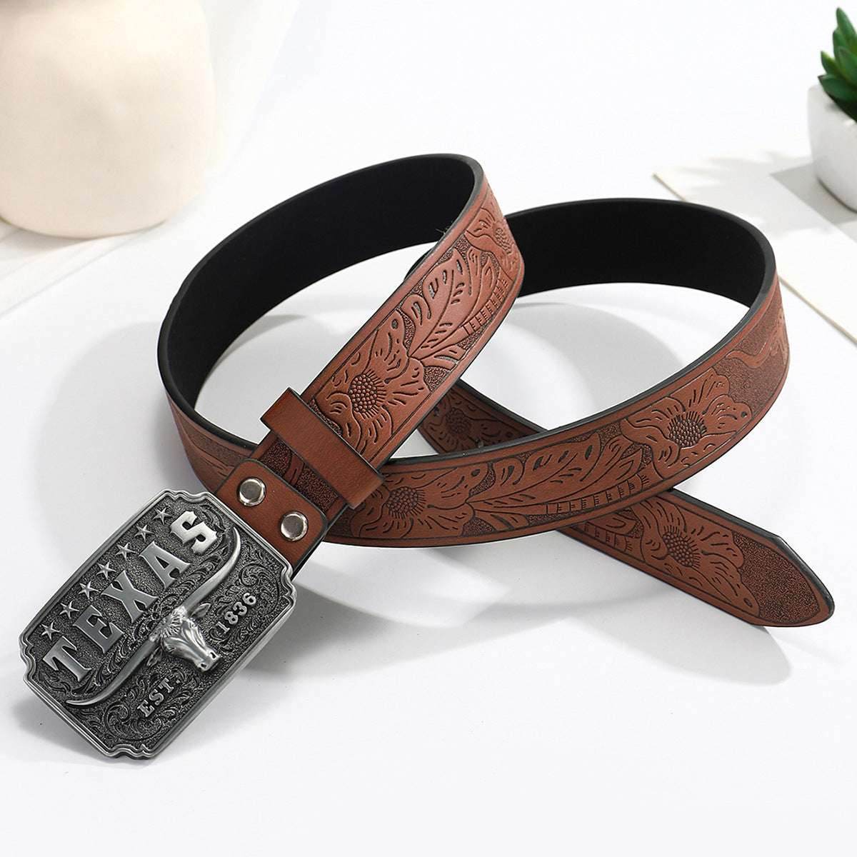American Retro Embossing Cow Head Buckle Simple All-match Western Denim Belt O1CN01nJ1Hel1xQCRkspC5P-2213330036437-0-cib-_3
