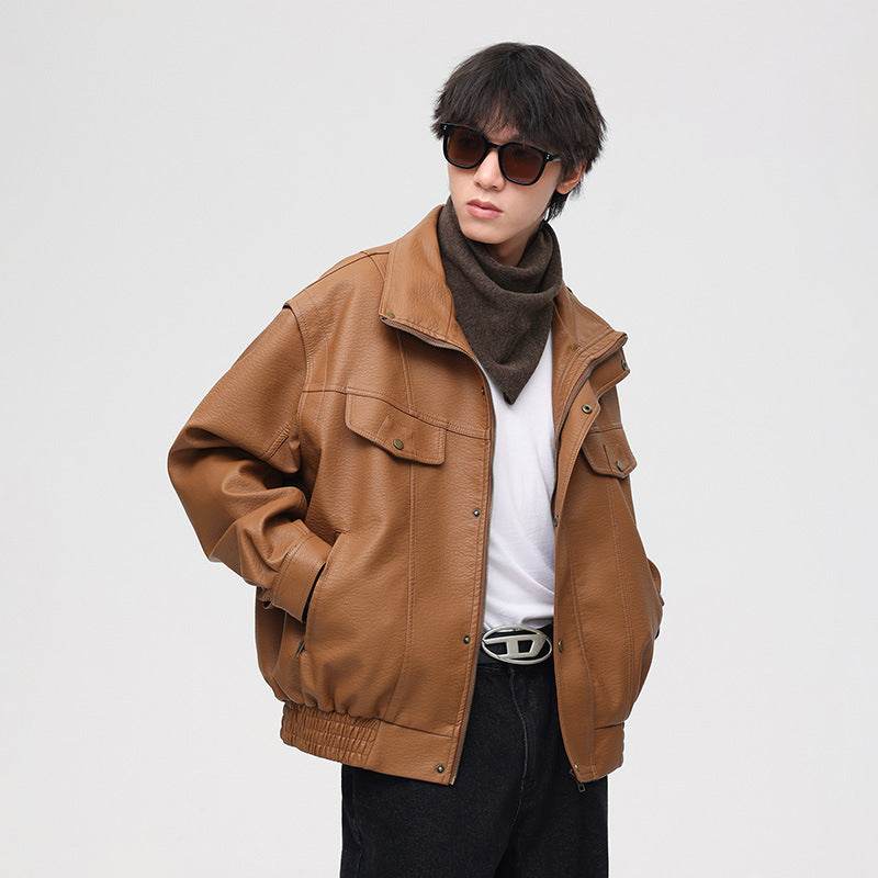 Soft Leather Men's Fashion Casual Polo Collar Jacket 👕✨ O1CN01rUNykc1amswG9aflf__2216744203373-0-cib