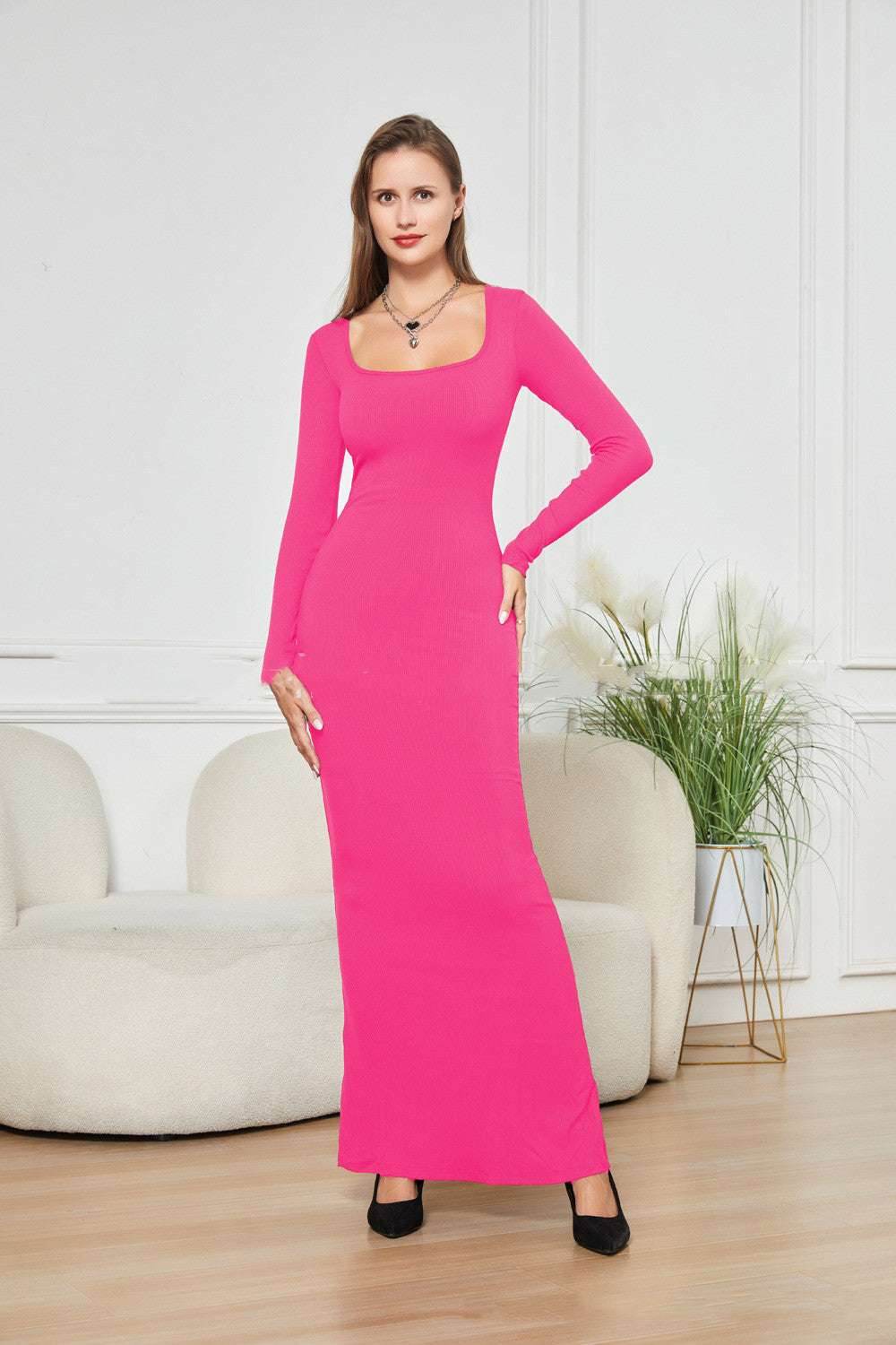 Pink Two-in-one With Lining Double-layer Belly Contracting Hip Lifting Long Sleeve Narrow Dress a1acd2c7-95b1-43e1-b1f3-4d7d31a3dd91-_8 Print Material