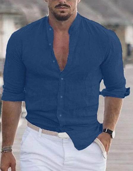 LTMC is blue Men's Solid Color Casual Long Sleeve Shirt ac70e707-1f56-48a6-8efb-acfcb0087ec2 Print Material