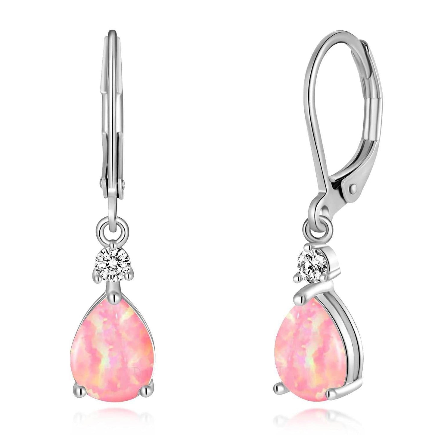 Platinum Pink White Opal Drop Opal Earrings aecc070f-c2dd-4be6-bdbe-99452f62b857