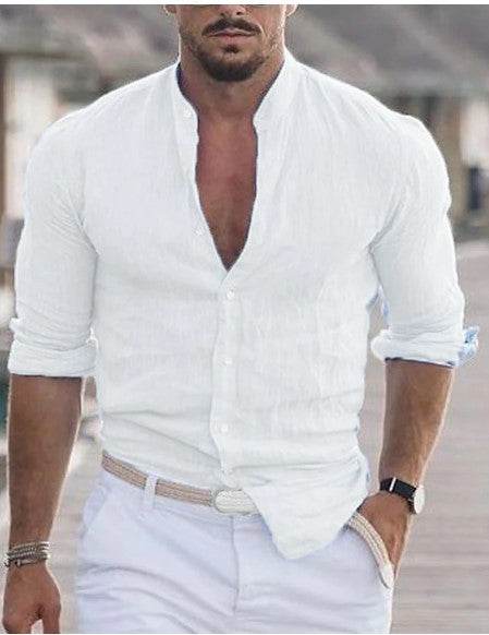 LTMC White Men's Solid Color Casual Long Sleeve Shirt b863bec4-574f-4ce9-8b3c-1bd38415233e Print Material