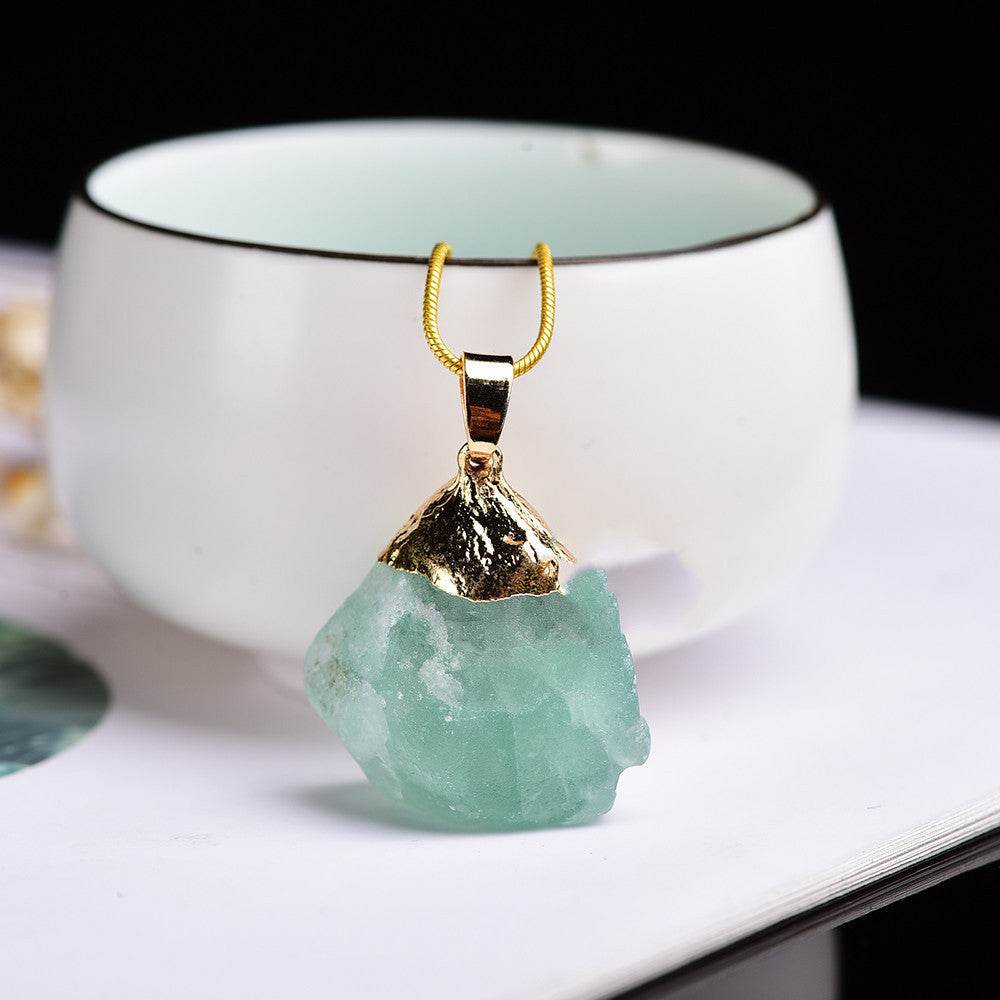 Green Fluorite Natural Crystal Pendant With Gemstones + Chain ba5f520e-802f-4fae-ae6a-3b5f8dd0d737 Accessories
