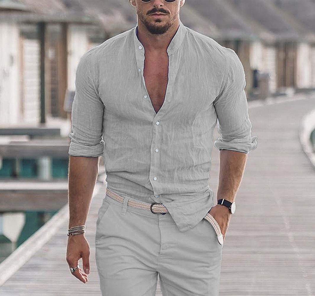 LTMC Grey Men's Solid Color Casual Long Sleeve Shirt c52055e4-4b3e-458e-9a0f-af8ce4f97699 Print Material