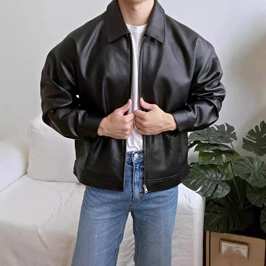 Leather Casual Baseball Uniform Motorcycle Jacket cdec1879-e03a-4bb0-aac1-94030a09fe85