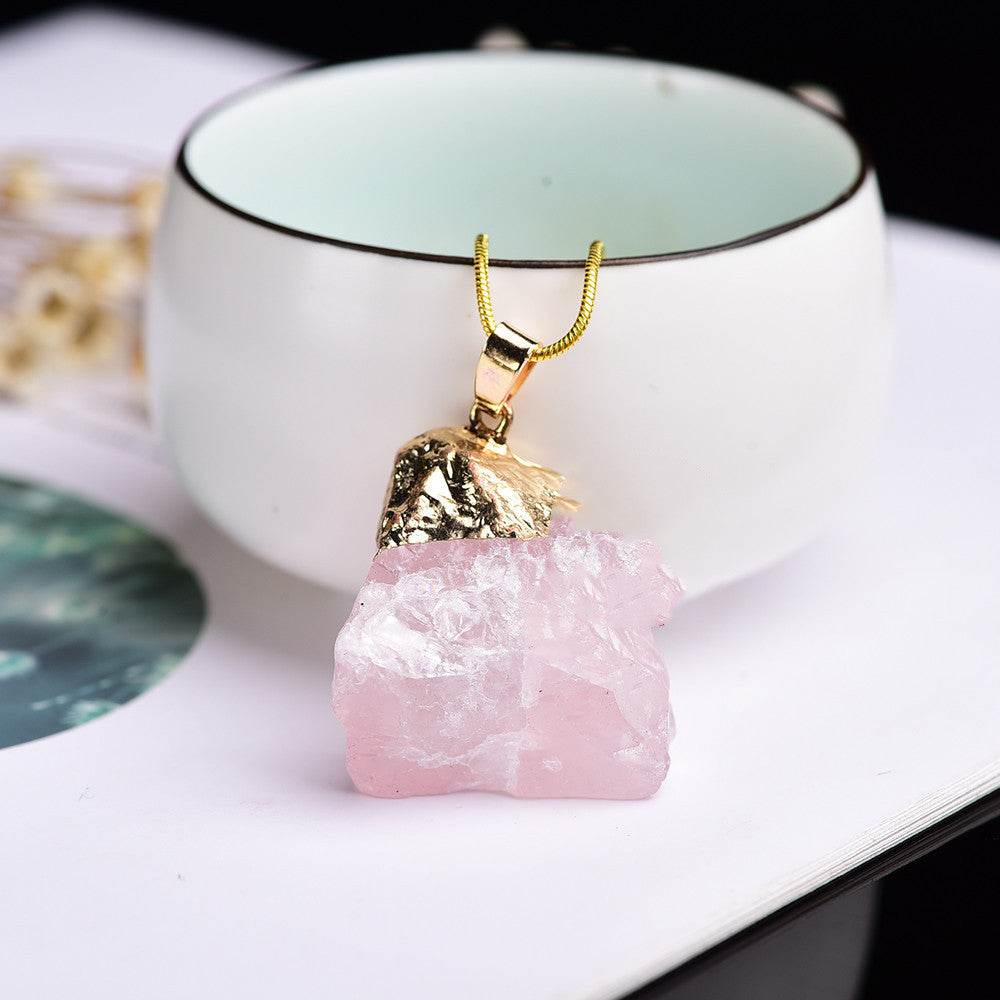 Pink Crystal Natural Crystal Pendant With Gemstones + Chain d1845c61-0084-45e1-9521-52fadc7e4423 Accessories