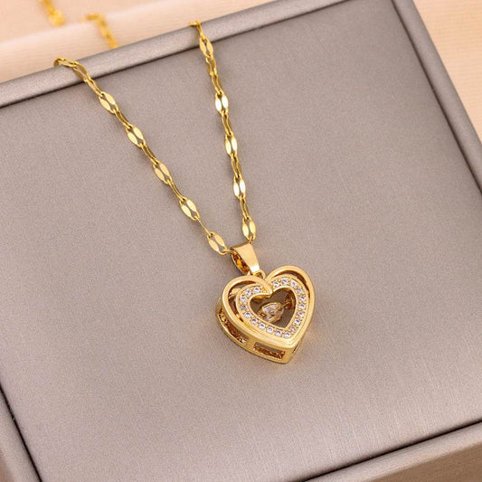 Double-layer Love Necklace With Rhinestones Titanium Steel Pendant Fashion Jewelry Woman Valentines Day Gift d31f2054-09c9-4380-8c7a-5c95b0cdfe14 Print Material