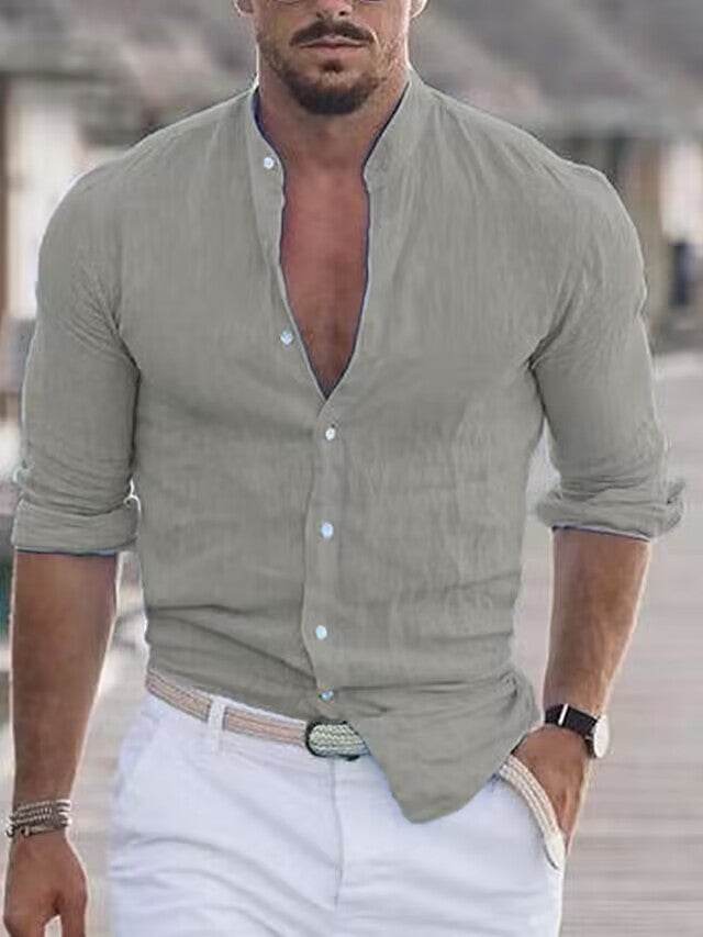 Gray Men's Solid Color Casual Long Sleeve Shirt d5f726d1-680f-4fe4-96b2-32ee0ad591c2 Print Material