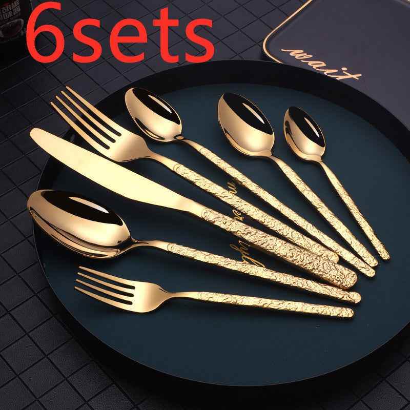 Embossed Textured Handle Steak Cutlery – Elegant Western Dining Set edd847ab-49d7-454a-a1df-d816011bab74 Print Material