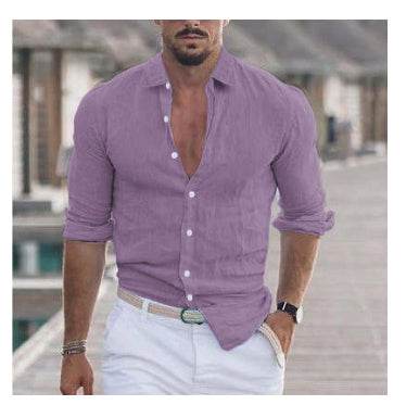 Purple Men's Solid Color Casual Long Sleeve Shirt efc5d517-0850-4306-8179-bc059a62d993 Print Material