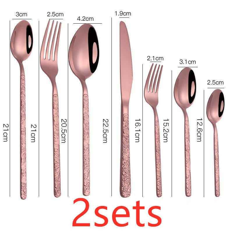 Rose Gold 7PCS 2sets Embossed Textured Handle Steak Cutlery – Elegant Western Dining Set f0752595-650b-4e00-becb-ccd02fe7ed38 Print Material