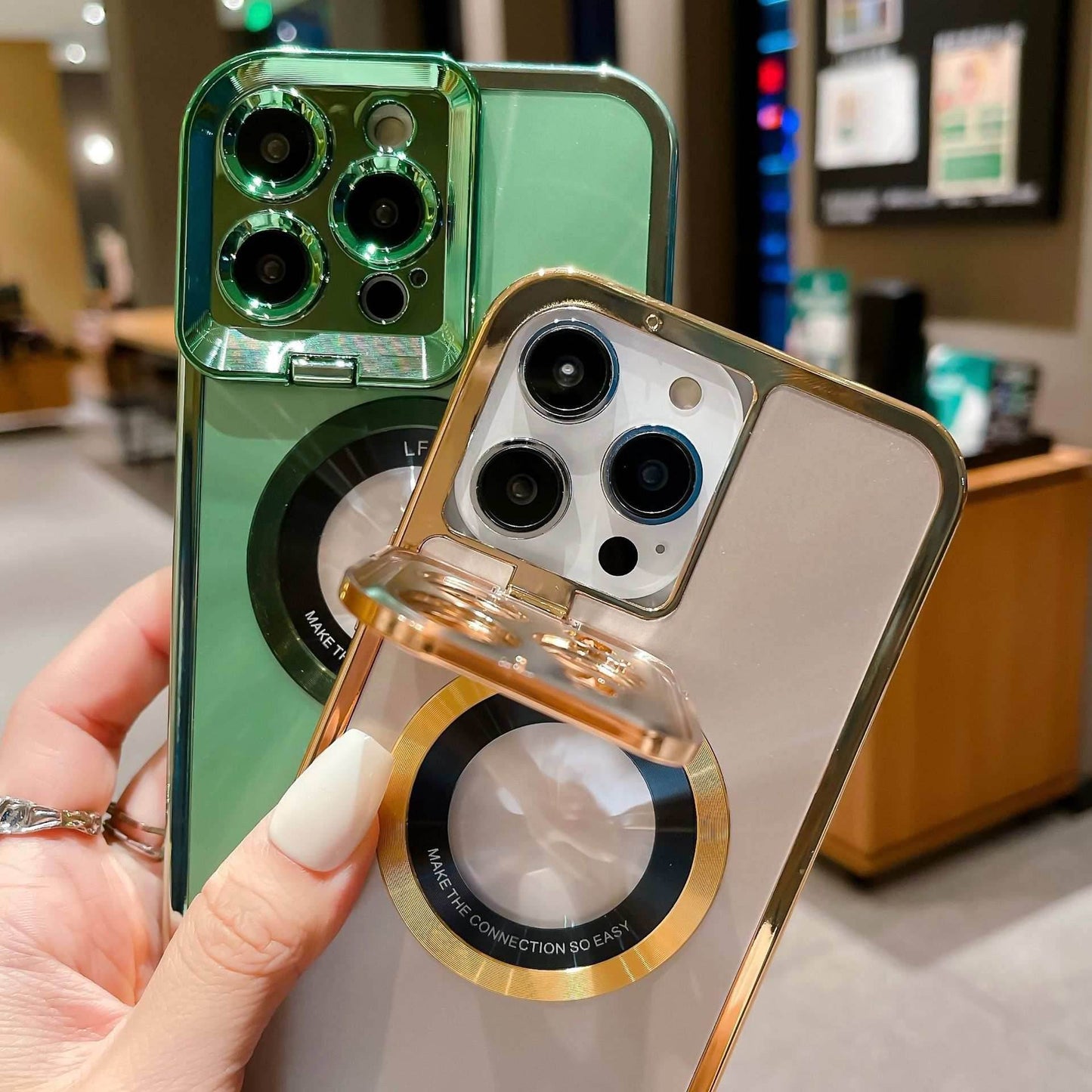 Electroplated Phone Case Luxury Plating CD Pattern Magsafe Bracket Case For 12 13 14 Pro Max Invisible Camera Stand Holder Lens Holder Magnetic Suction f0fc8e50-4617-43ba-962c-d5d713913aa0-_4 Print Material