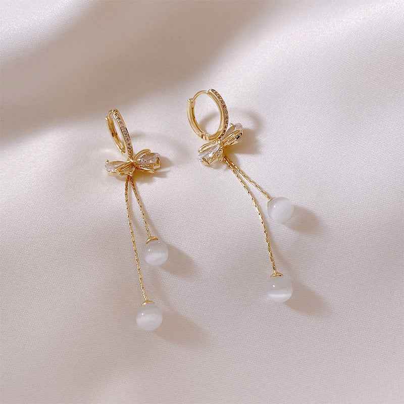 Alloy Bow Earrings with Elegant Droplets ksqrf7-20-alloy-bow-earrings-fashion-womens-cats-eye Print Material