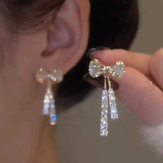 Butterfly Earrings with Diamond Anti-Tarnish ksqrf7-20-butterfly-diamond-earrings-boss-mango-sparkling-bow-tassels Print Material