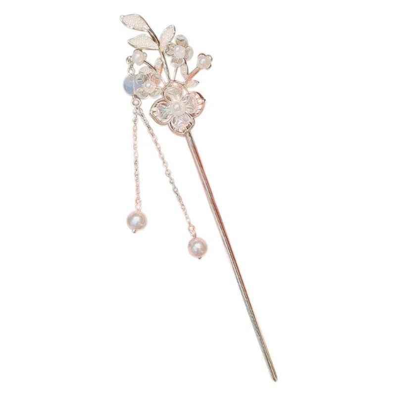 BOSS MANGO Luxury Floral Hair Jewelry for Elegant Styles vendor-luxury-floral-hair-jewelry-silver-flower-hairpin-with-pearl-drops Print Material