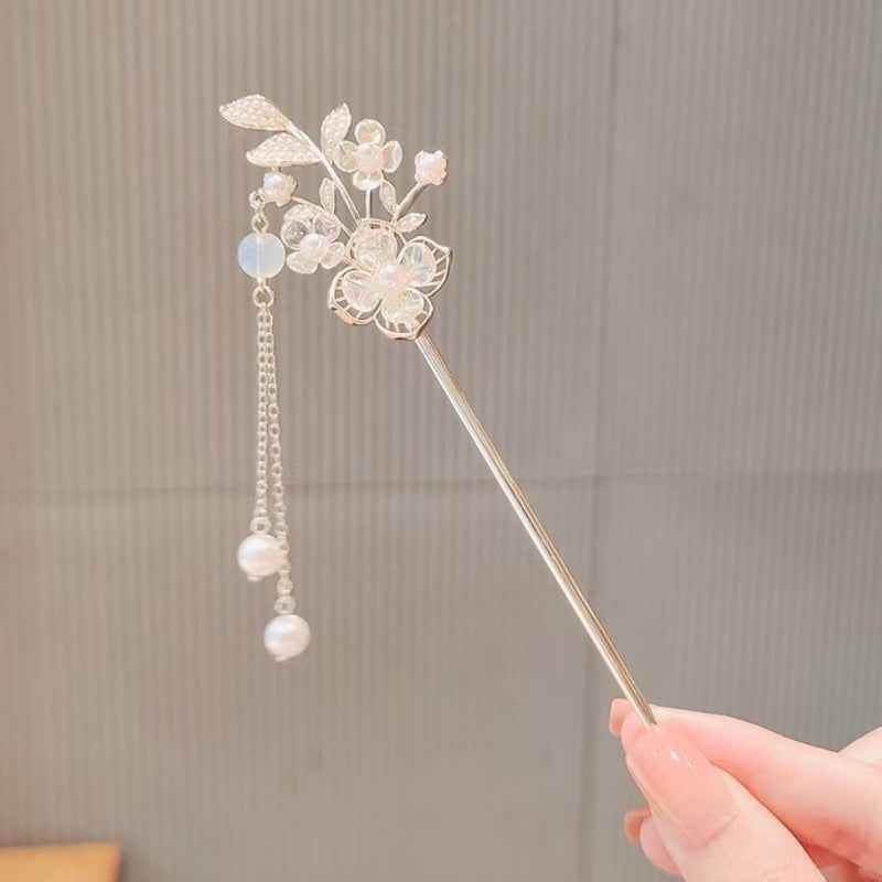 BOSS MANGO Luxury Floral Hair Jewelry for Elegant Styles vendor-luxury-floral-hair-jewelry-silver-flower-hairpin-with-pearls Print Material